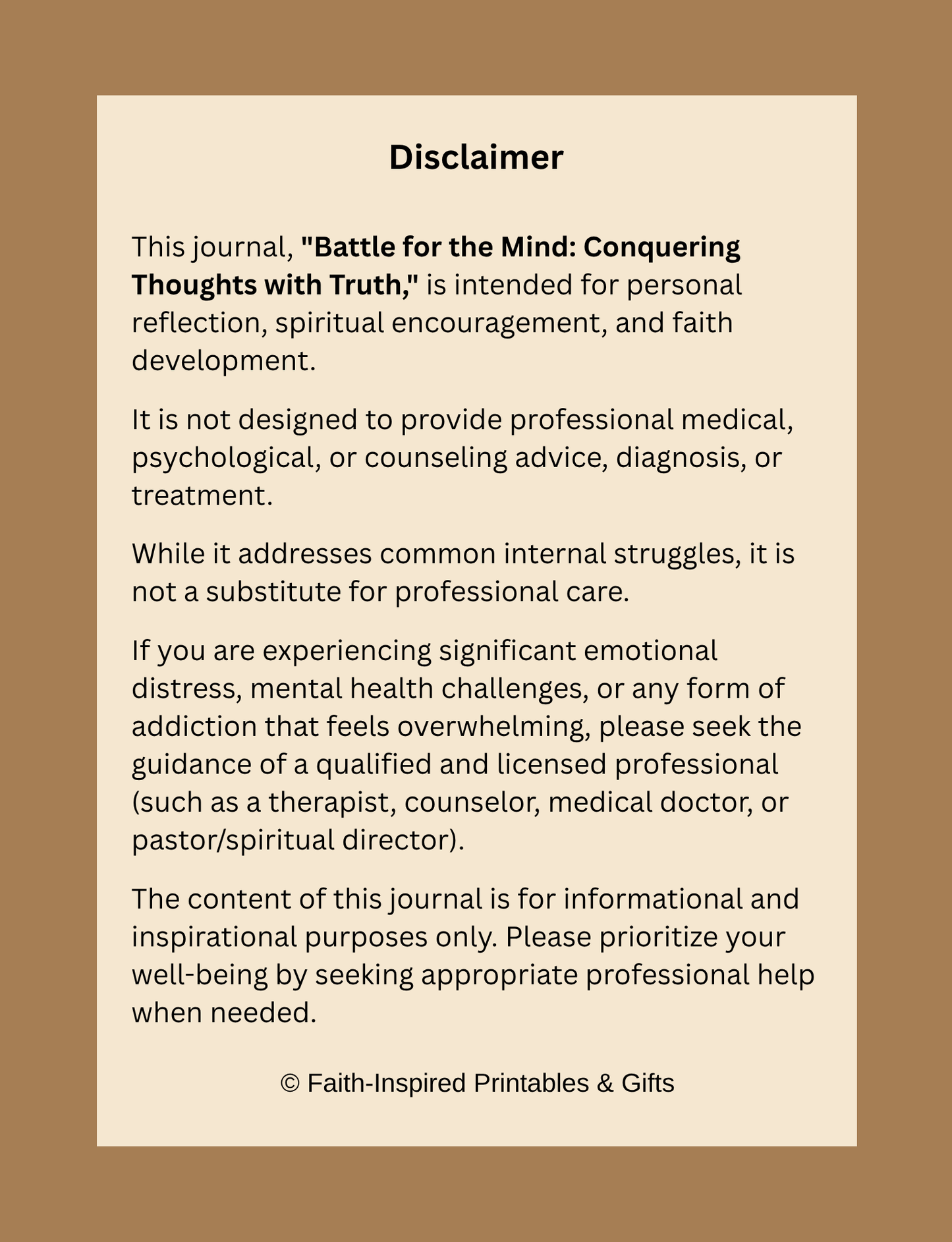 Battle for the Mind: A 30-Day Christian Devotional Journal for Men: Conquering Thoughts with Truth and Breaking Free from Internal Strongholds Paperback