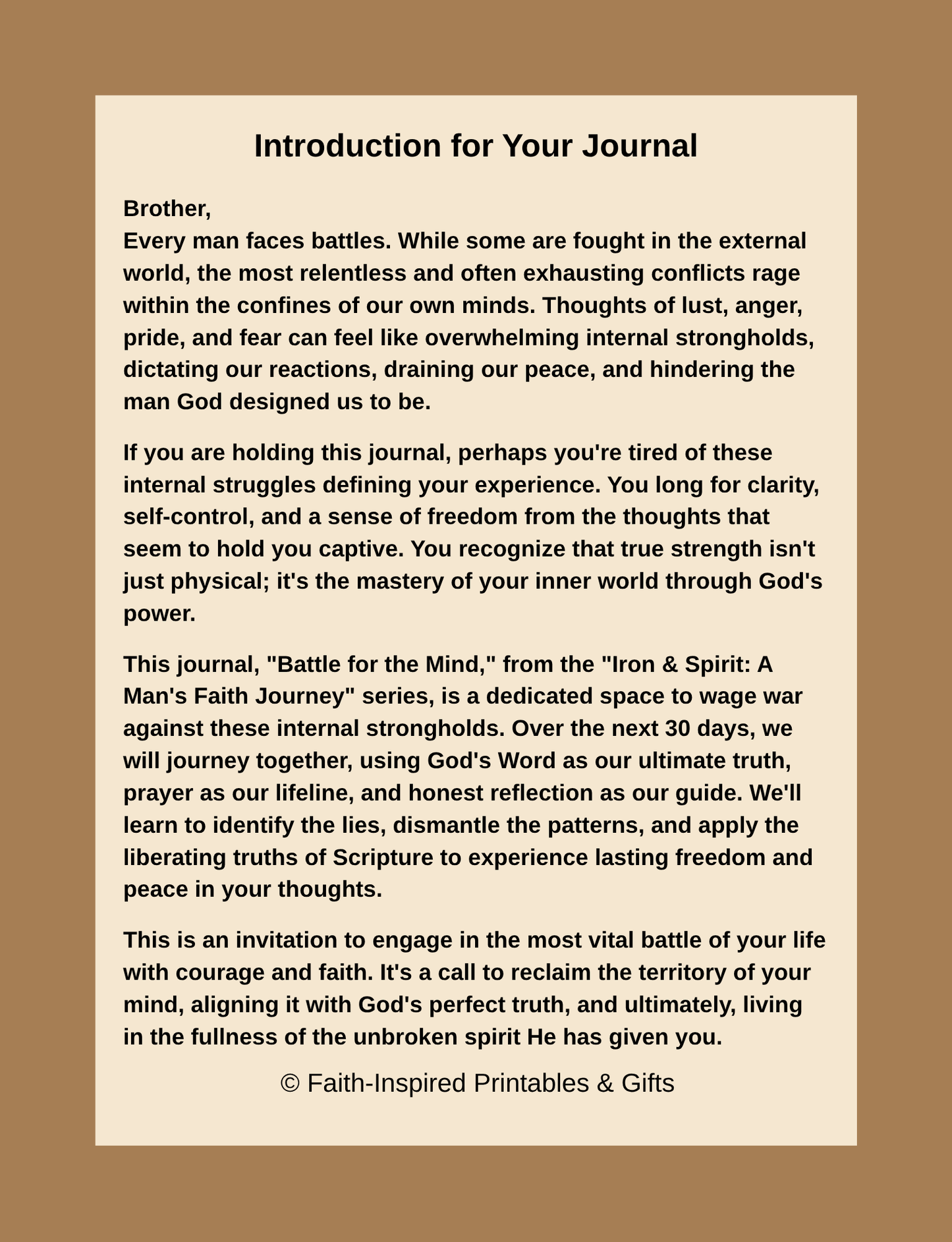 Battle for the Mind: A 30-Day Christian Devotional Journal for Men: Conquering Thoughts with Truth and Breaking Free from Internal Strongholds Paperback