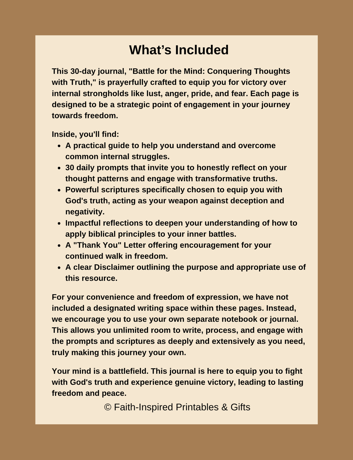 Battle for the Mind: A 30-Day Christian Devotional Journal for Men: Conquering Thoughts with Truth and Breaking Free from Internal Strongholds Paperback
