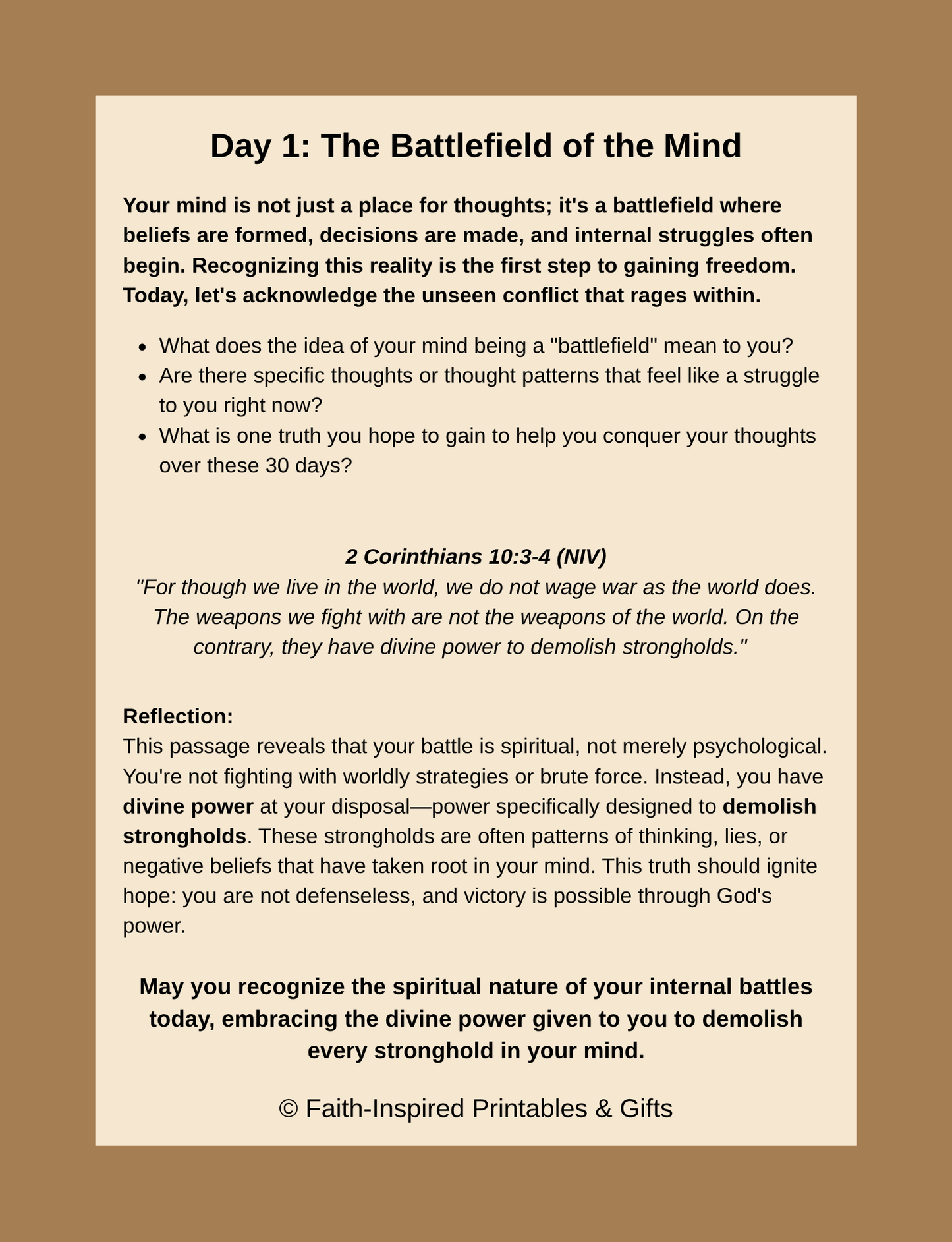 Battle for the Mind: A 30-Day Christian Devotional Journal for Men: Conquering Thoughts with Truth and Breaking Free from Internal Strongholds Paperback